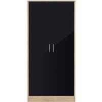 Babylon Wooden Wardrobe With 2 Black Gloss Doors In Oak
