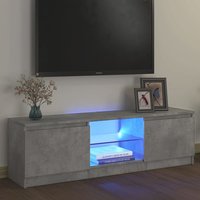 Baina 120cm Wooden TV Stand With 2 Doors And LED Lighting - Concrete Grey