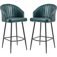 Bakewell Vintage Blue Genuine Leather Bar Stools In Pair