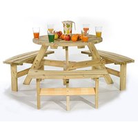 Balint Timber Picnic Table Round With Benches In Green Pine