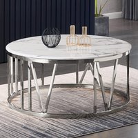 Ballard Wooden Coffee Table With Silver Frame In Marble Effect