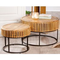 Balzac Wooden Set Of 2 Side Tables With Black Frame In Natural