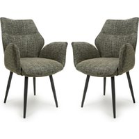 Banff Green Fabric Dining Chairs With Black Legs In Pair