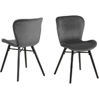Bangor Dark Grey Fabric Dining Chairs With Black Legs In Pair