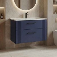 Bari Large Wooden Wall Mounted Vanity Unit with 2 Drawers in Navy Blue