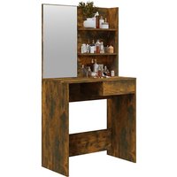 Basile Wooden Dressing Table With Mirror In Smoked Oak
