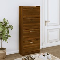 Oban Wooden Shoe Storage Cabinet With 4 Flaps In Brown Oak