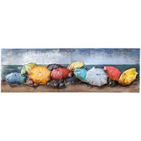 Beach of Parasols Picture Metal Wall Art In Multicolor And Blue