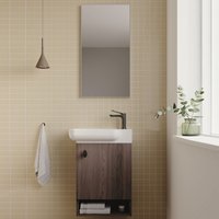Begonya Wooden Wall Mounted Vanity Unit with Mirror in Walnut
