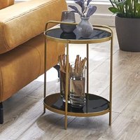 Bellvue Black Glass End Table With Gold Steel Frame