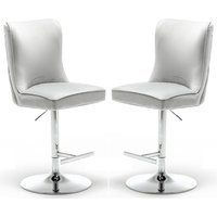 Bellvue Light Grey Velvet Bar Stools With Chrome Base In Pair