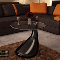 Benek Round Glass Coffee Table With High Gloss Black Base