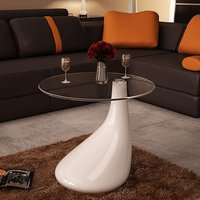 Benek Round Glass Coffee Table With High Gloss White Base
