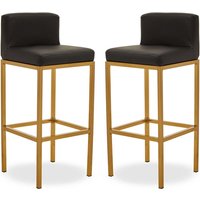 Baino Black PU Leather Bar Chairs With Gold Legs In A Pair
