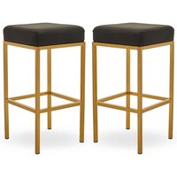Baino Black Leather Bar Stools With Gold Legs In A Pair