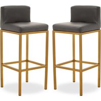 Baino Grey PU Leather Bar Chairs With Gold Legs In A Pair