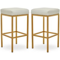 Baino White Leather Bar Stools With Gold Legs In A Pair
