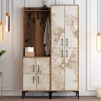 Bergen Wooden Hallway Furniture with Coat Rack in Walnut and Off White