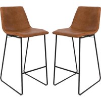 Berlin Caramel Maple PU Leather Bar Stools With Black Leg In Pair