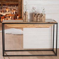 Bethany Glass Wooden Top Console Table With Black Frame
