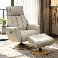 Bionel Leather Swivel Recliner Chair with Footstool in Mushroom