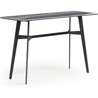 Bolivia Glass Console Table With Black Metal Legs In Blue Mist
