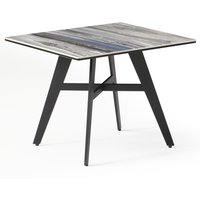Bolivia Glass End Table With Black Metal Legs In Blue Mist