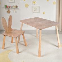 Borin Solid Pine Bunny Shape Kids Table and Chair Set in Oak