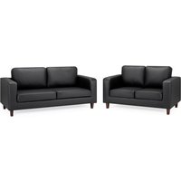 Boston Faux Leather 3+2 Seater Sofa Set In Black