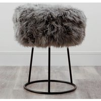 Bovril Sheepskin Stool With Black Metal Legs In Grey