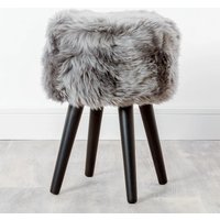 Bovril Sheepskin Stool With Black Wooden Legs In Grey