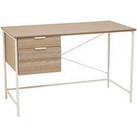 Bradken Natural Oak Wooden Computer Desk With White Metal Frame