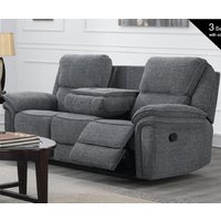 Brela Fabric Recliner 3 Seater Sofa In Dark Grey