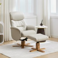 Brelon Leather Swivel Recliner Chair with Footstool in Mushroom