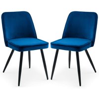 Babette Blue Velvet Dining Chairs With Black Metal Legs In Pair