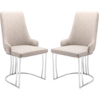 Burma Beige PU Leather Dining Chairs With Steel Frame In Pair