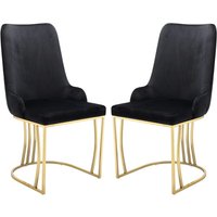Burma Black Velvet Dining Chairs With Gold Frame In Pair