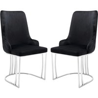Burma Black Velvet Dining Chairs With Steel Frame In Pair