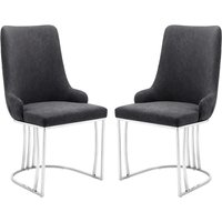 Burma Charcoal PU Leather Dining Chairs With Steel Frame In Pair