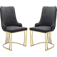 Burma Grey PU Leather Dining Chairs With Gold Frame In Pair