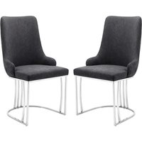 Burma Grey Velvet Dining Chairs With Steel Frame In Pair