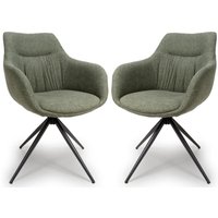 Buxton Sage Fabric Carver Dining Chairs In Pair