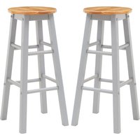 Cadell Grey Tropical Hevea Wood Bar Stools In Pair
