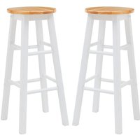 Cadell White Tropical Hevea Wood Bar Stools In Pair