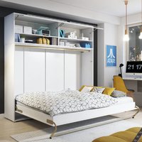 Cadott High Gloss Horizontal Wall Small Double Bed In White with LED