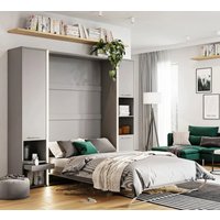 Cadott Wooden Vertical Wall Small Double Bed In Grey And LED