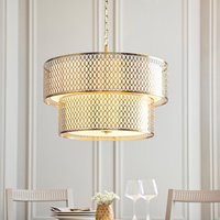 Cagney 6 Light White Fabric Shade Pendant Light In Gold