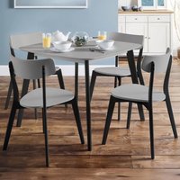 Calah Wooden Square Dining Table With 4 Chairs - Grey And Black