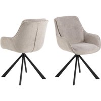 Calgary Sand Fabric Dining Chairs With Black Legs In Pair