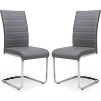 Conary Grey Leather Dining Chairs With Chrome Legs In Pair